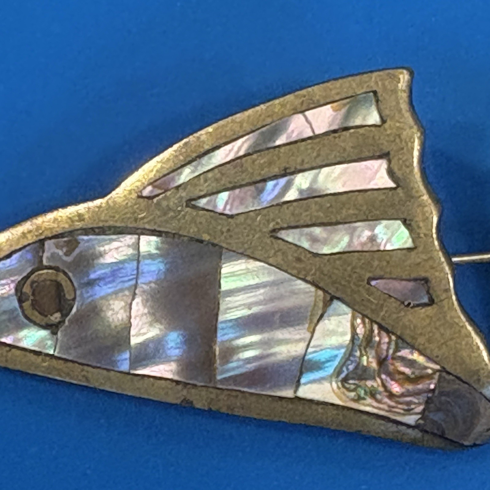 Los Castillo Taxco Mexico Brass Abalone Fish Brooch Pin Signed 2.25″ Vintage