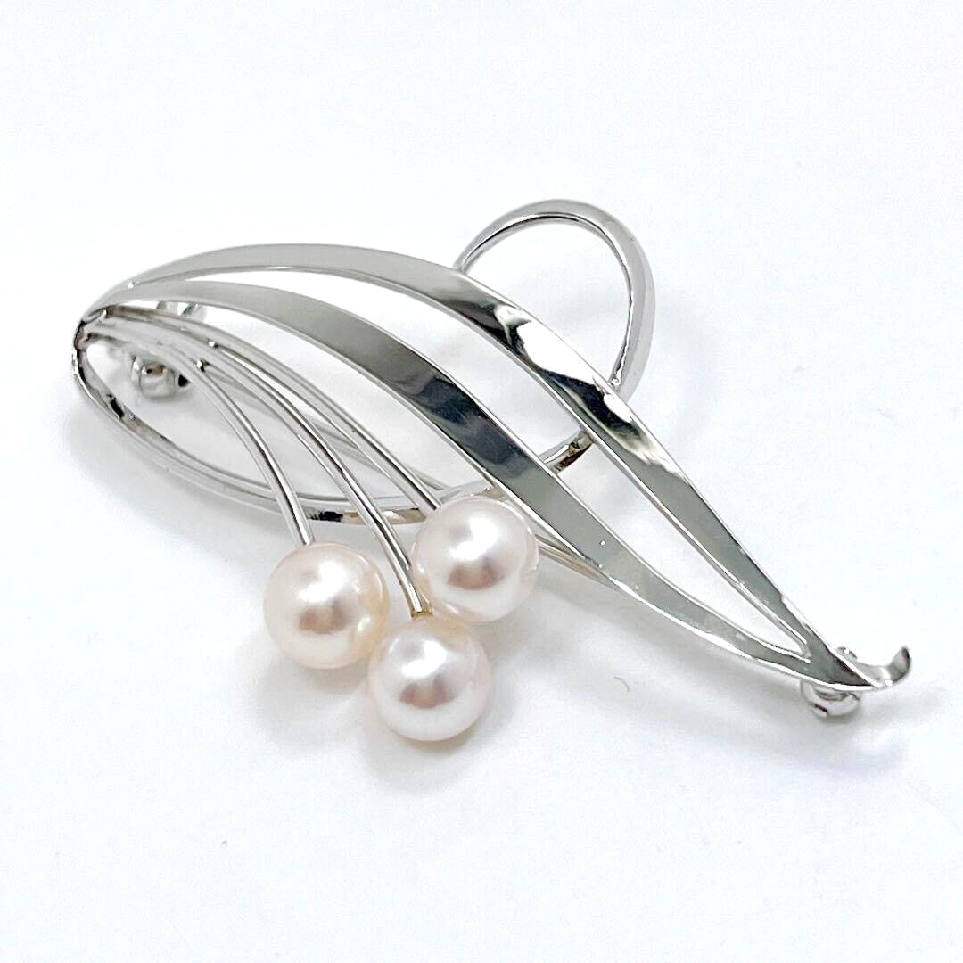 Mikimoto 5.3〜5.5mm 3P JAPAN Akoya Pearl Pin Brooch Corsage Antique & Vintage