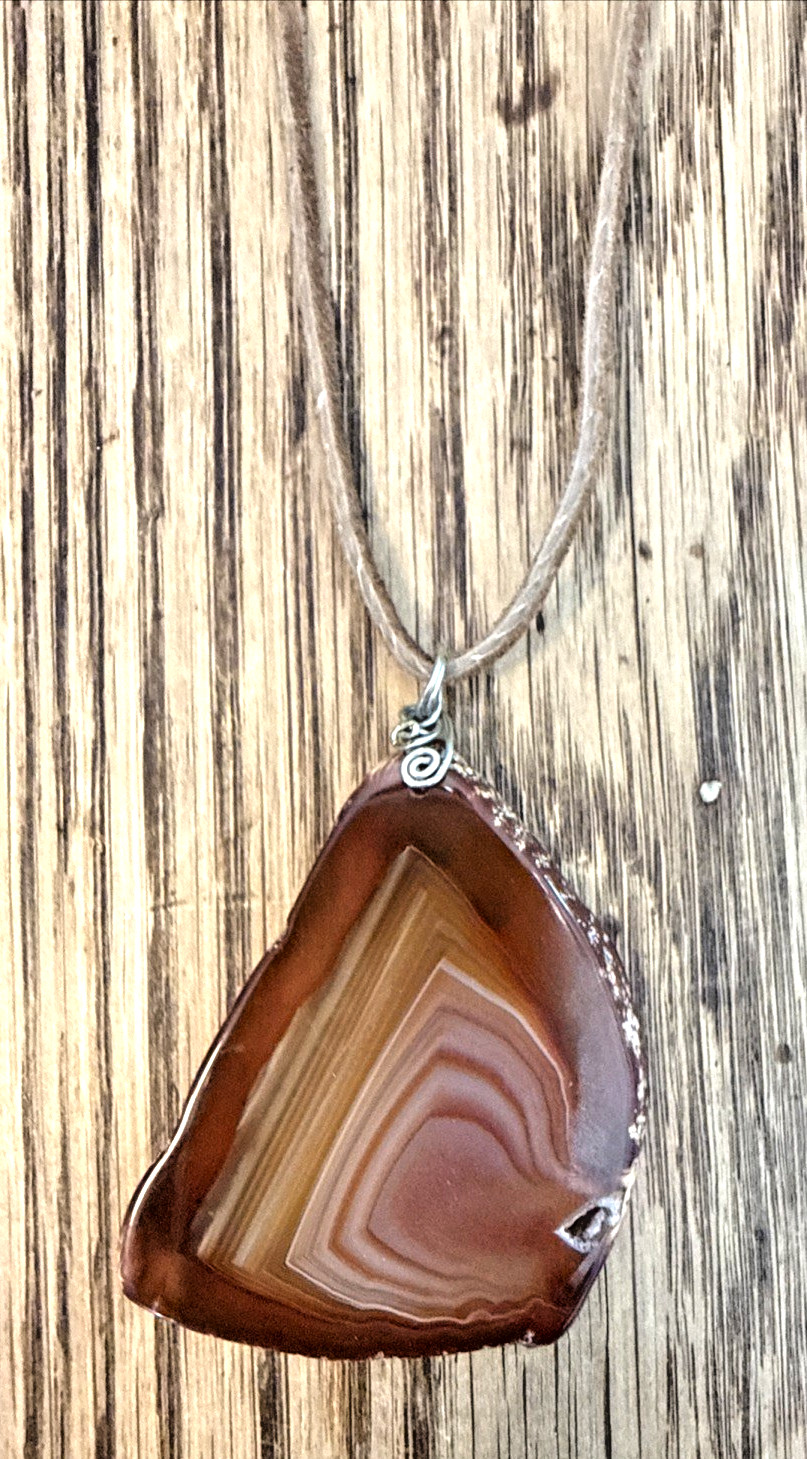 AMAZING BROWN AGATE SLICE NECKLACE oneofakind Boho Festival Earthy Nature Hippie