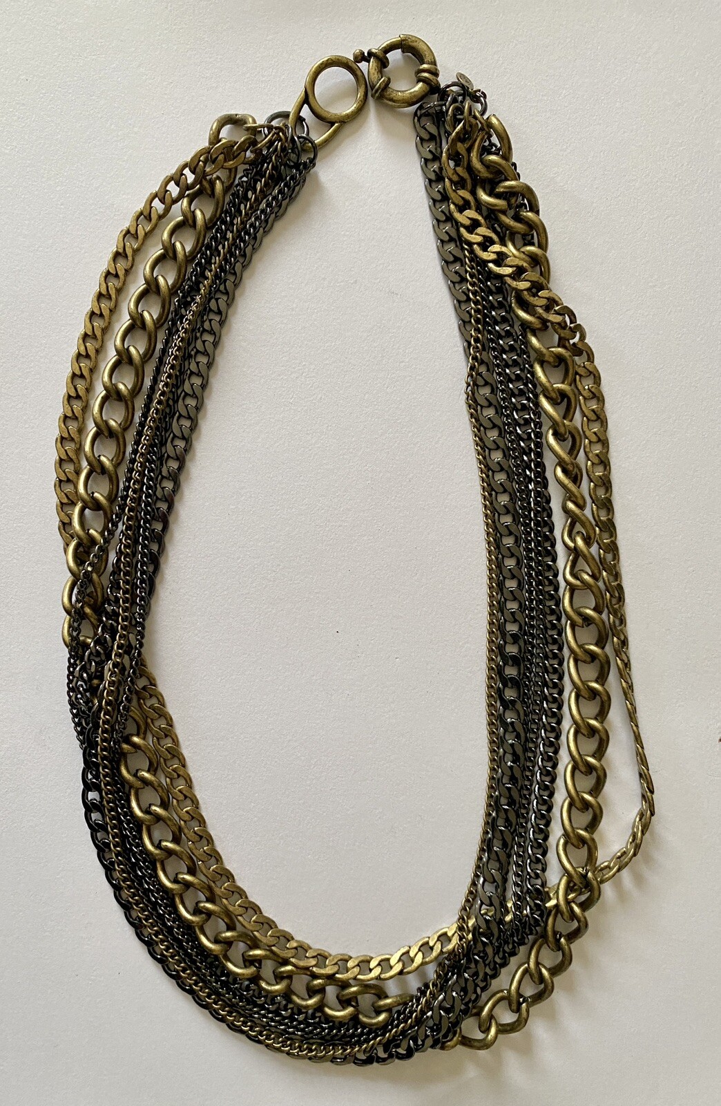 Premier Designs Brass Tone Gunmetal Multi Chain Fashion Necklace