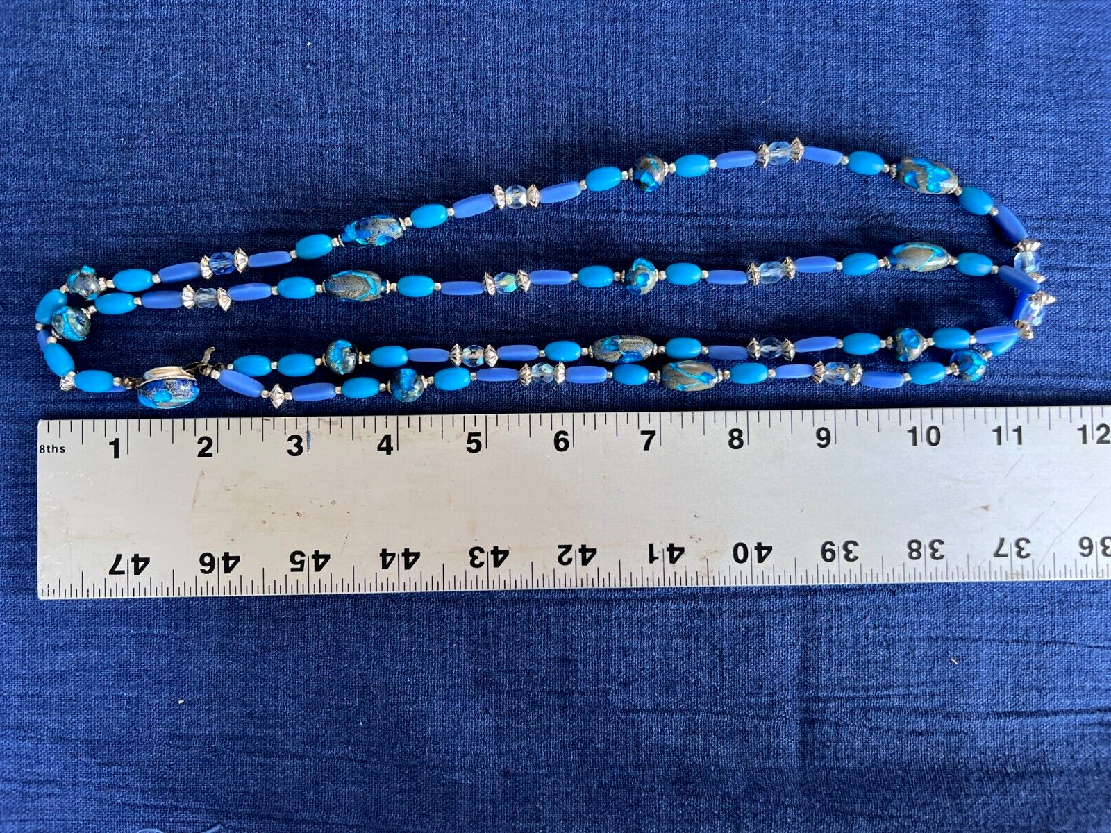 Murano Glass Beaded 2 Strand Necklace 22 Inches Long Blue