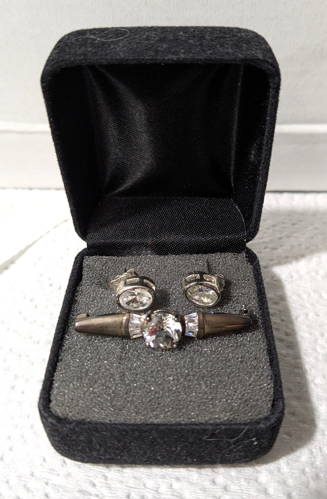 Vintage Avon Sterling White Topaz Pin & Earrings Set 925 NIB 5.9g Brilliant