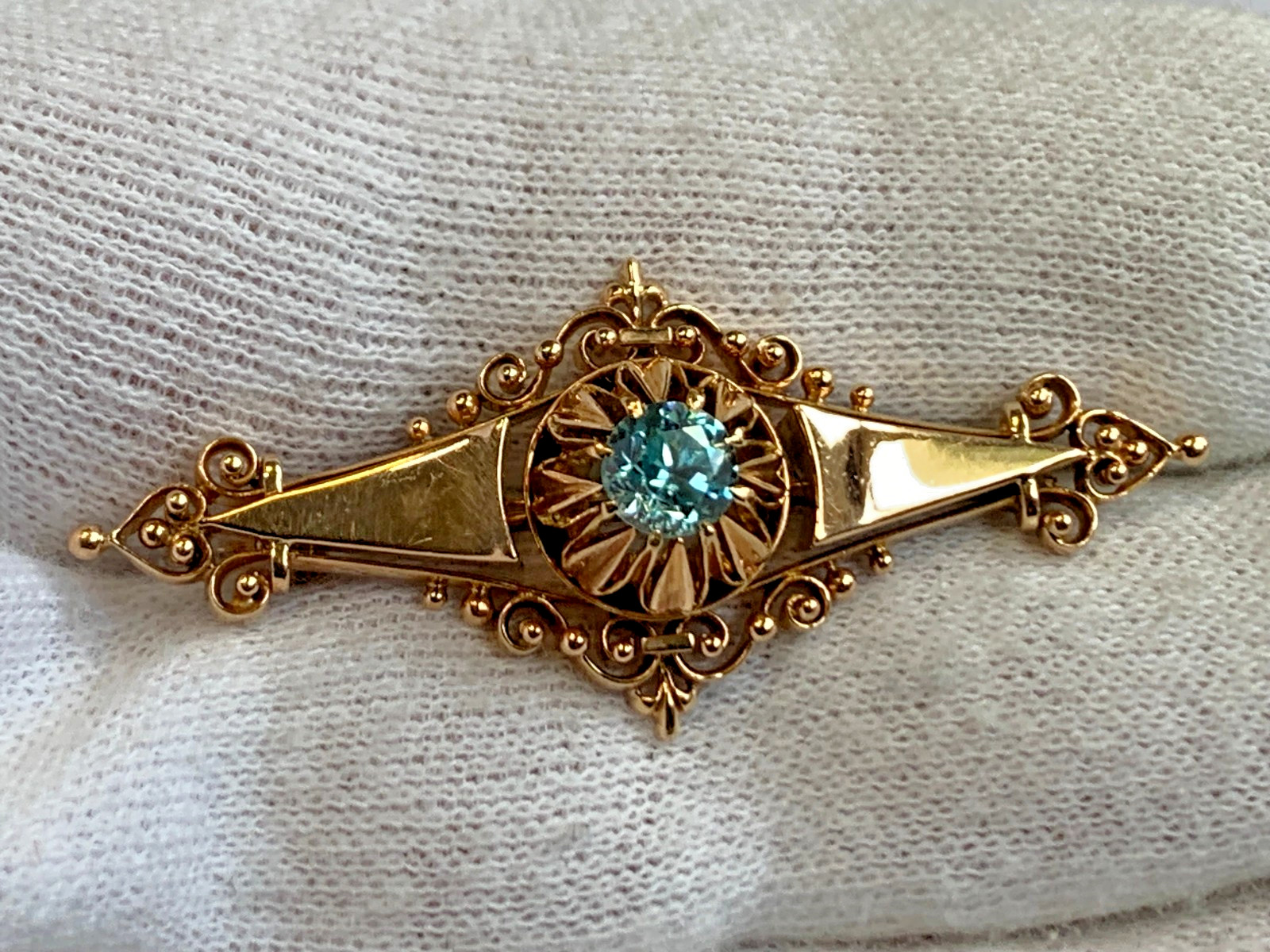 Vtg Yellow Gold Brooch 6.63g Fine Jewelry Blue Topaz Color Stone Pin *READ*