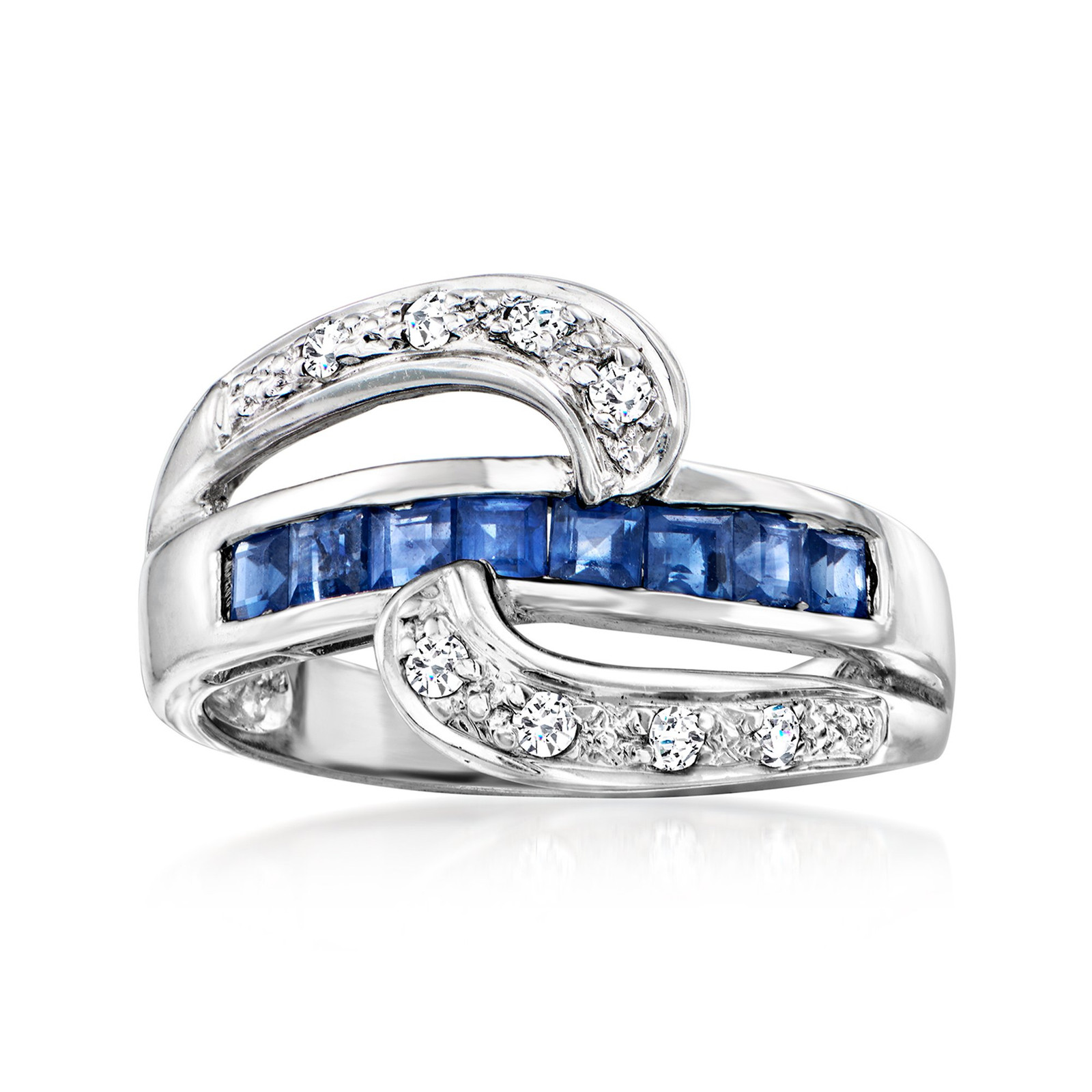 Vint Sapphire & Diamond Rng in 18k White Gold Size 7.5