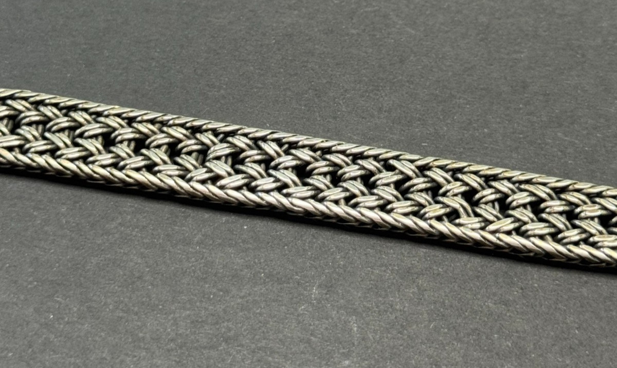 VINTAGE TRIPLE 3 TIMES WHEAT PATTERN CHAIN STERLING SILVER BRACELET