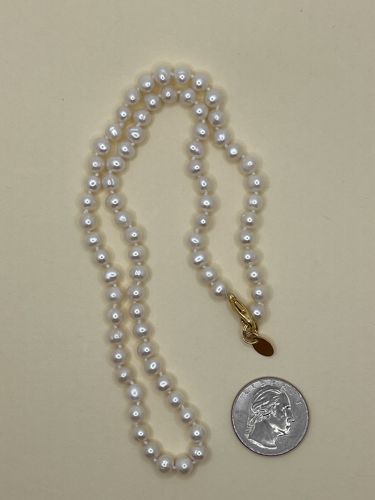 JC LIND Cultured Pearl Hand Knotted Necklace 18 3/4” Long With Lobster Clasp.