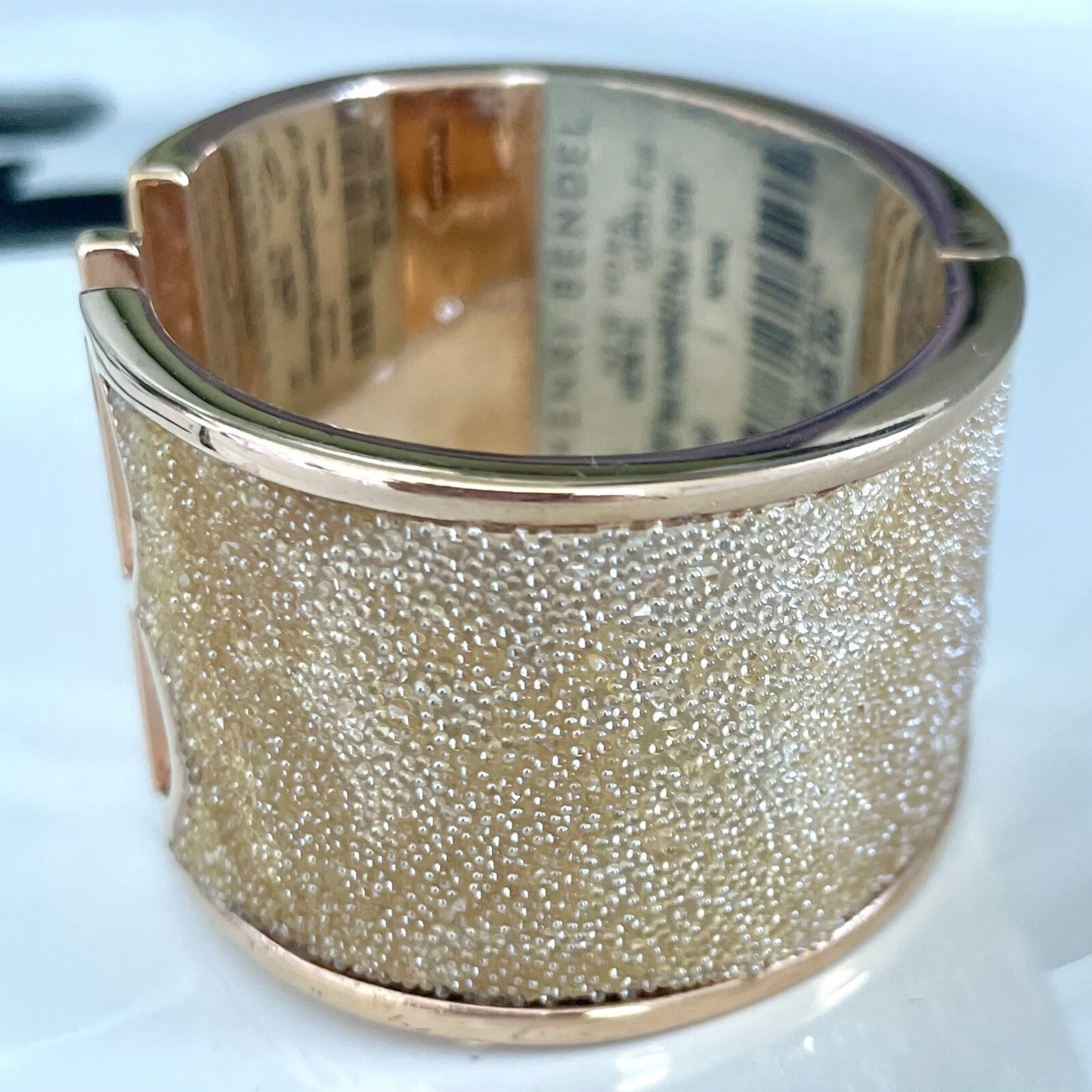 NWT RARE HENRI BENDEL NYC HB Logo GOLD Cuff Beige Leather Crystals Bracelet