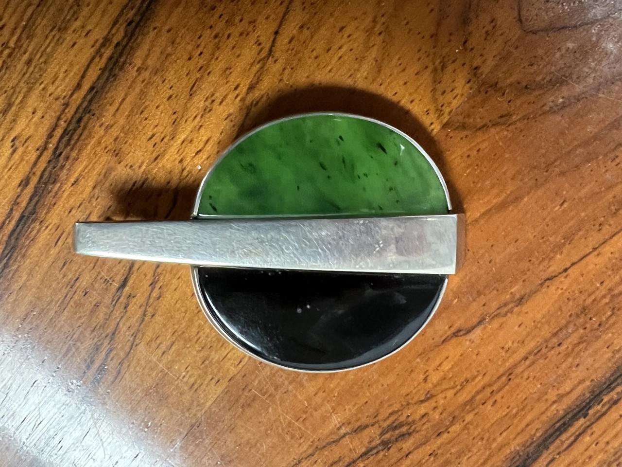 Niels Eric N. E. FROM Sterling Modernist Jade (Nephrite) and Onyx Pendant