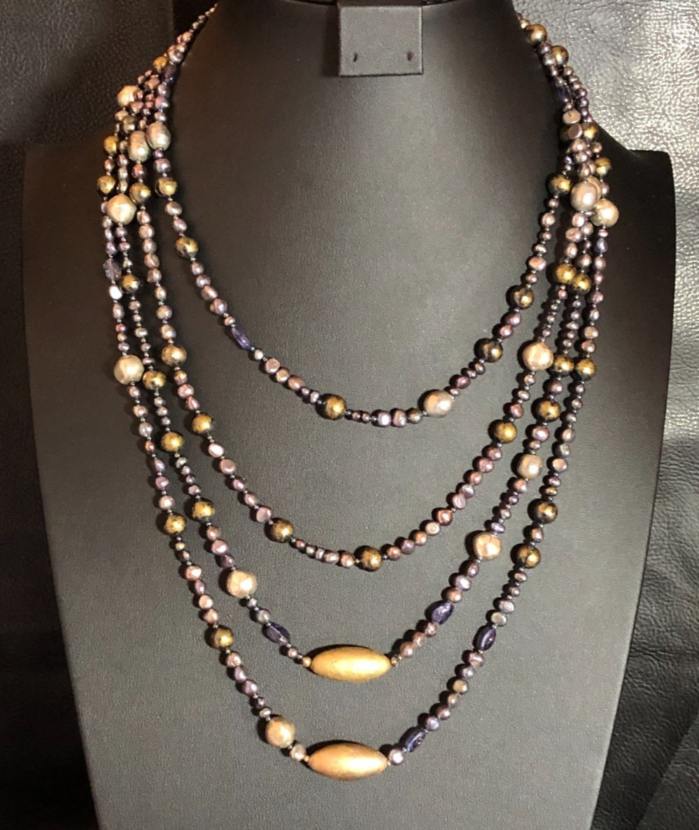 Genuine Pearl Endless Strand Necklace Peacock Metallic Natural Gemstones 94 8484