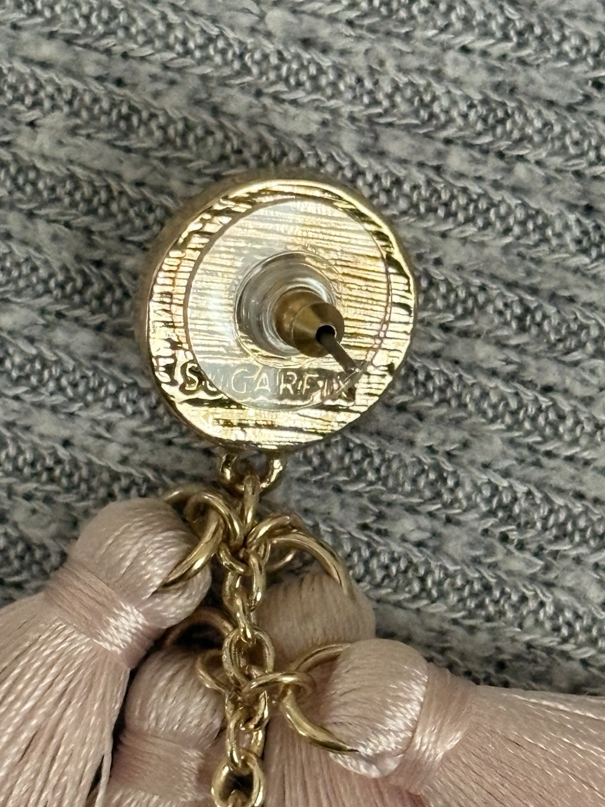 Vintage Sugarfix signed gold tone light pink tassel dangle earrings