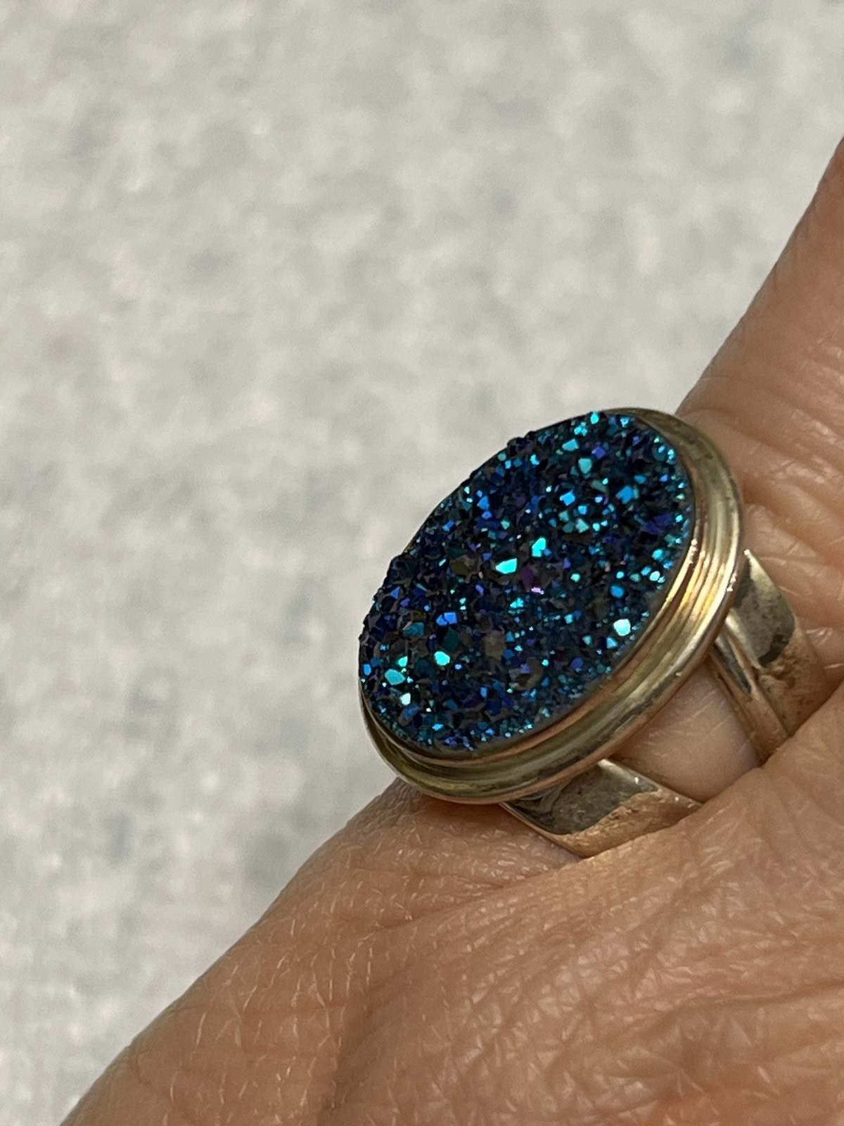 VINTAGE SOUTHWESTERN JAY KING DTR 925 STERLING PURPLE BLUE DRUZY STONE RING 5.5”