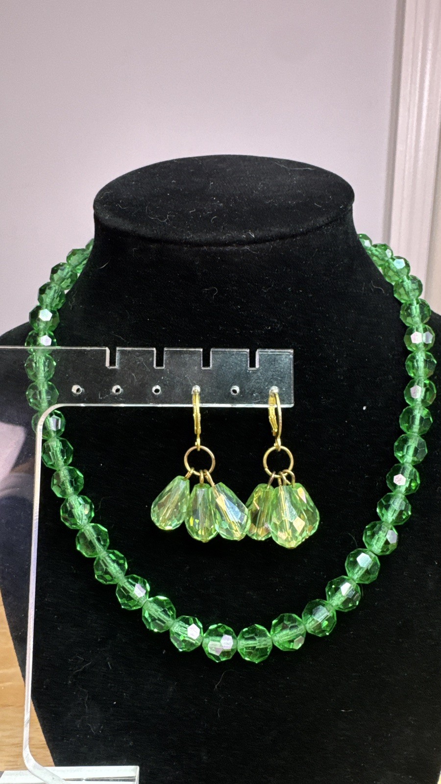 Emerald City Green Crystal Glass Choker Necklace 835 Silver Clasp w/Earrings Set