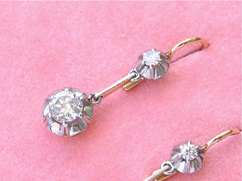 VINTAGE 1ctw DIAMOND DROP 2-STONE PLATINUM SHORT DANGLE COCKTAIL EARRINGS 1950