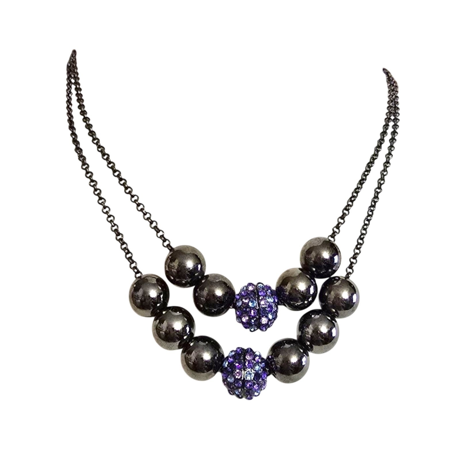 Necklace Liz Claiborne Choker Purple Rhinestones Black Charcoal 14″ 16″ SKU2416