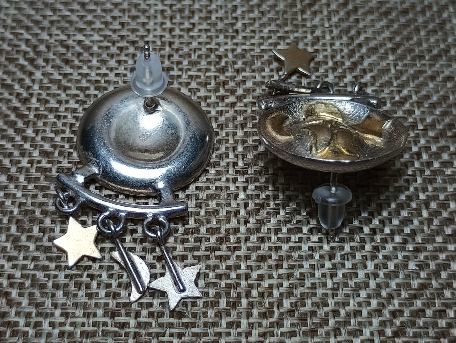 VTG Sterling Silver – Moon & Stars Dangle Drop Post Earrings – 7g