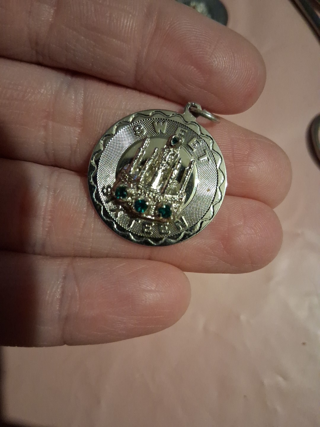Vintage 70s Charm for Birthday Sterling Silver Sweet 16 May Birthstone Emerald