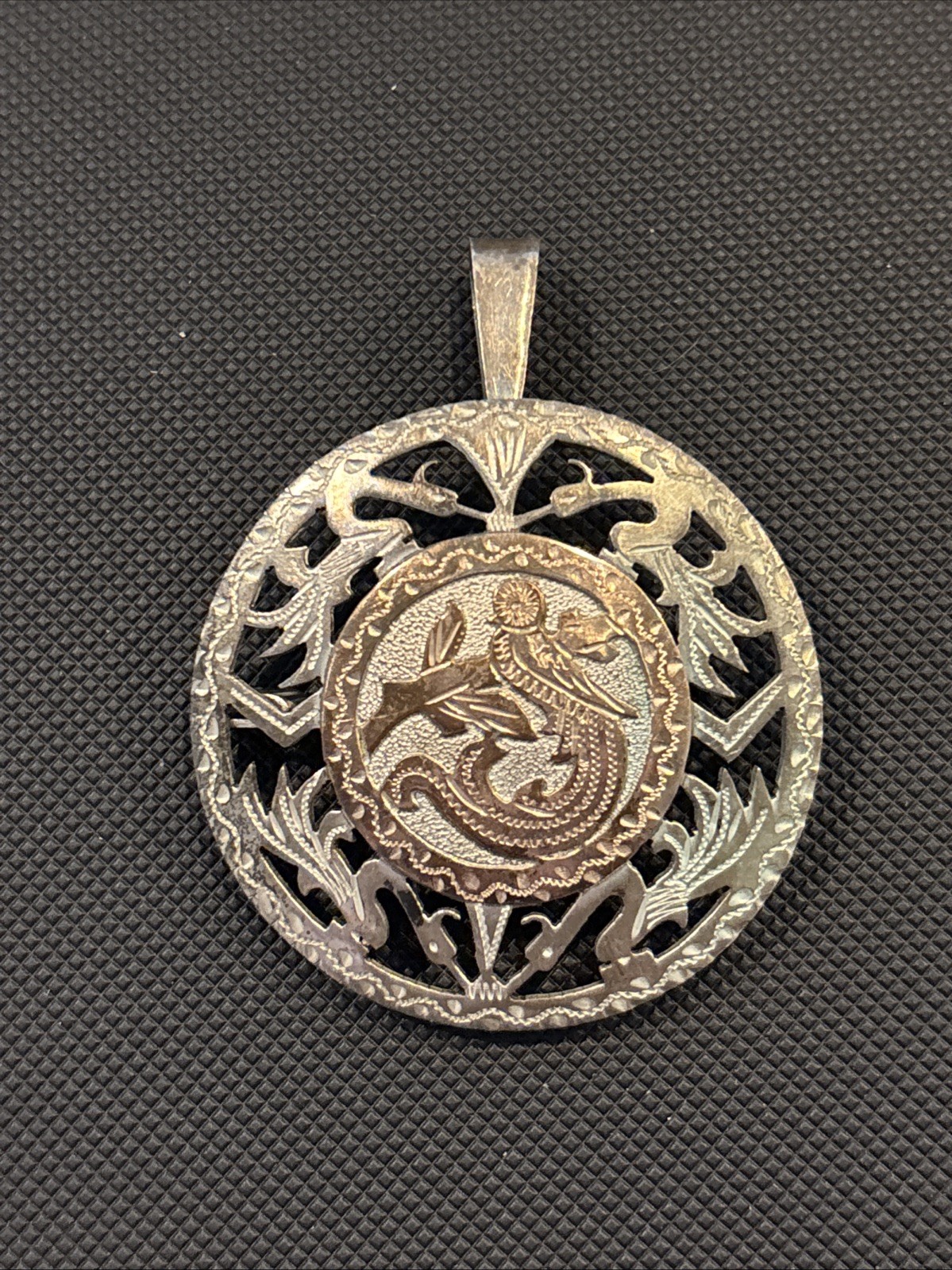 Vintage 900 Silver Guatemala Silver Openwork Bird Round Brooch Pendant