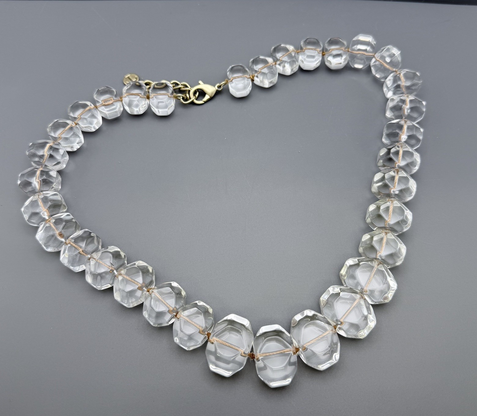 Chunky Clear Glass Bead Necklace Talbots 22” Rock Cube Shaped Beads Statement