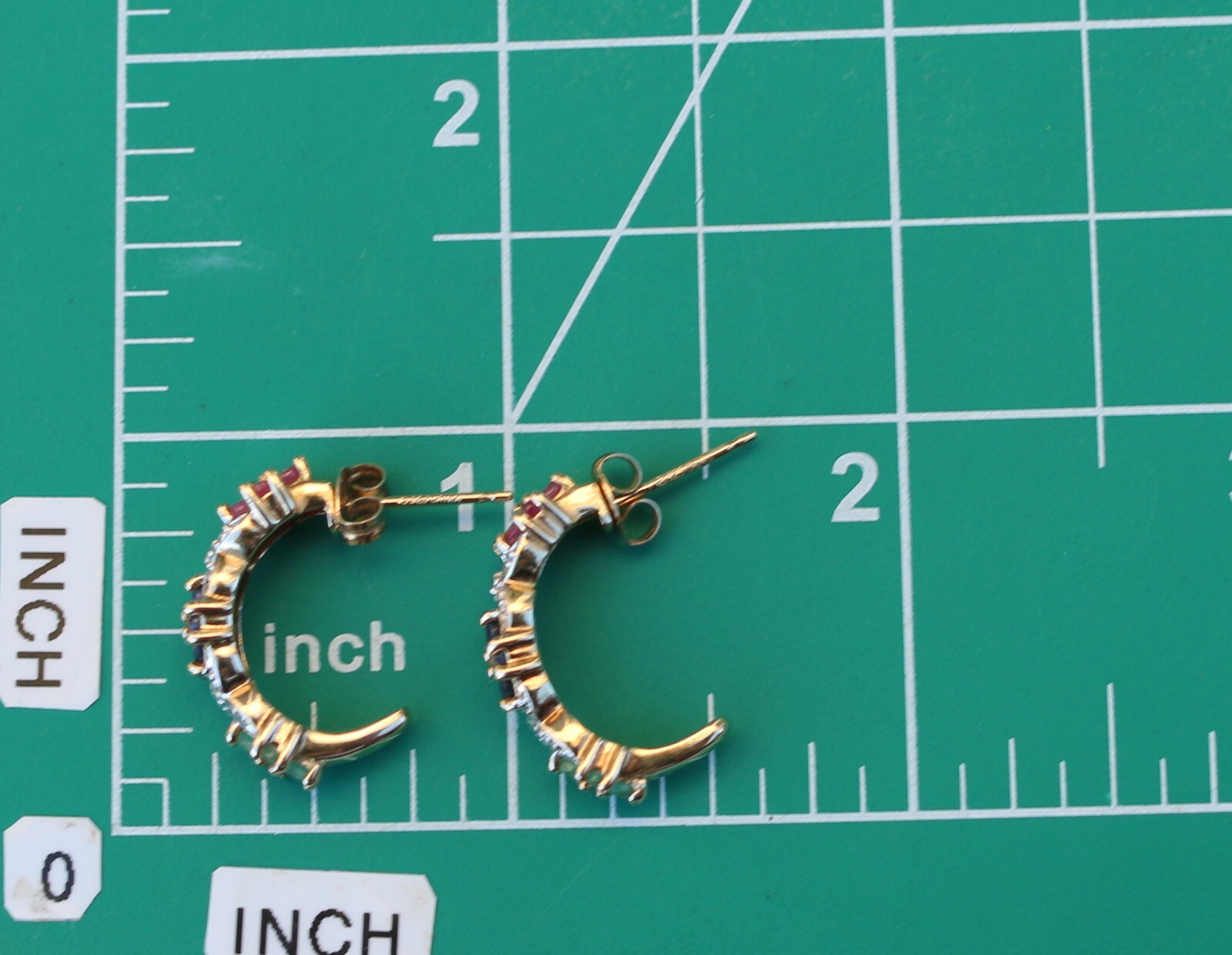 VTG Ross Simons Sterling Silver 925 Vermeil Ruby Sapphire Emerald Hoop Earrings