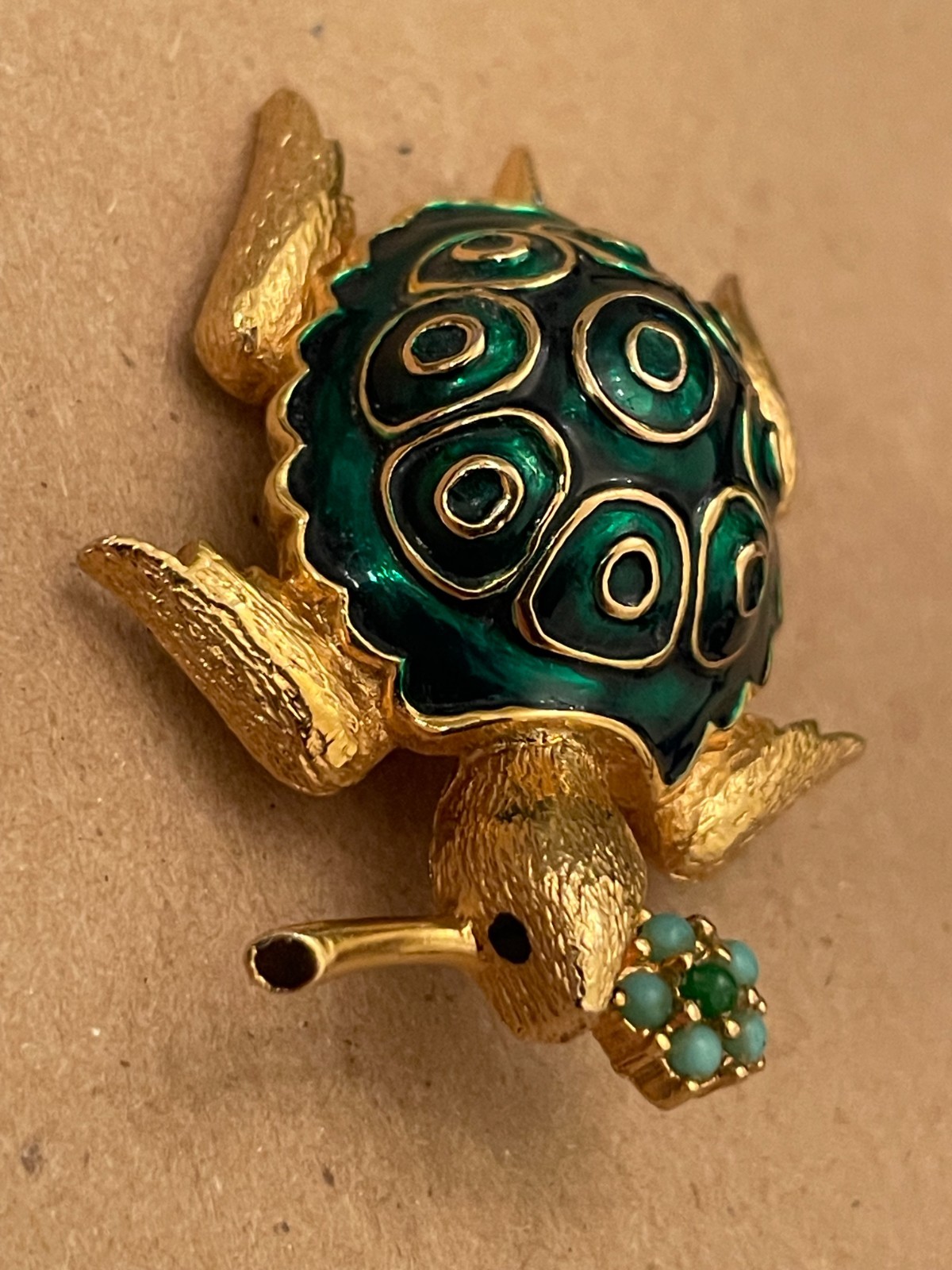 Vintage Jomaz Green Enamel Figural Turtle Brooch, Excellent Condition, signed