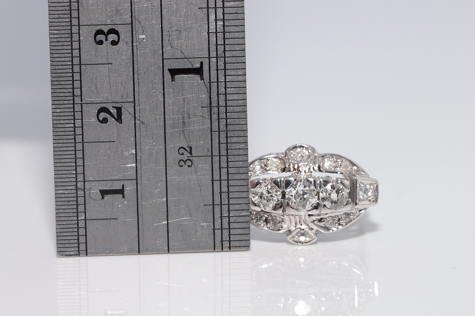 Antique Circa 1920s 14k Gold Art Deco Natural Diamond Decorated Ring