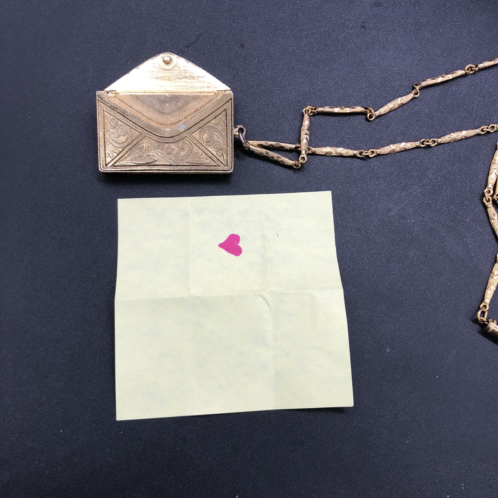 Vtg Envelope Locket Necklace Gold Tone Romantic Love Notes Proposal Jewelry 30″