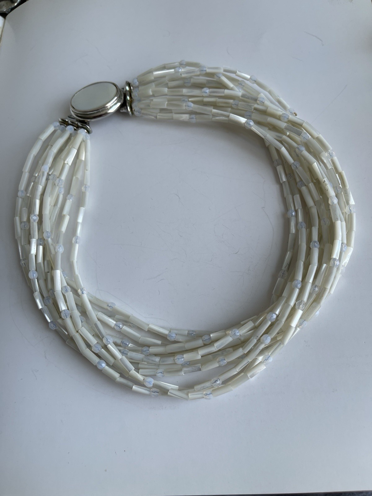 Vintage Signed Barrera Multi-strand Mother Of Pearl Necklace Beaded Statement