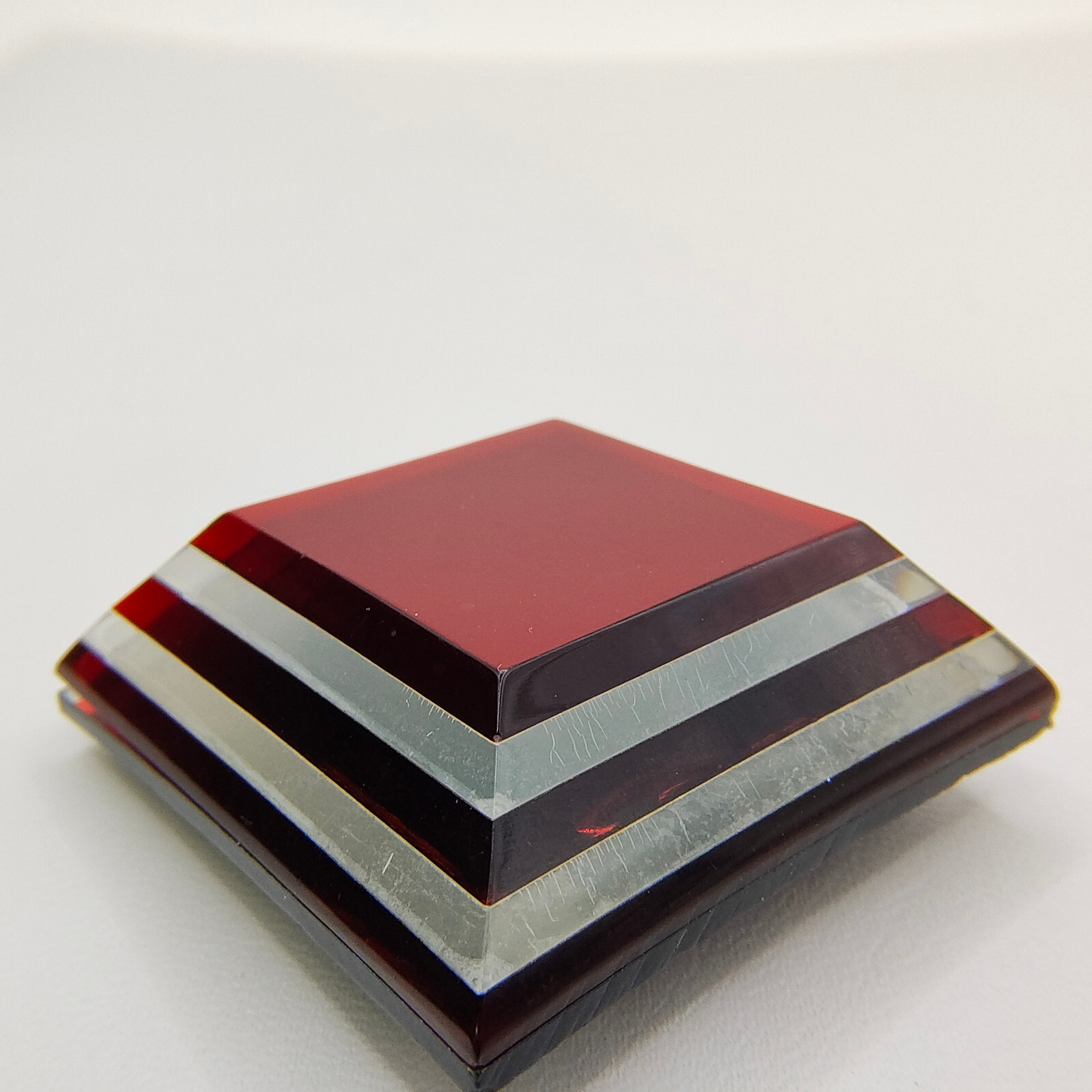 Vintage Minimalist Brooch Pin Red Layered Square Plastic Abstract Unique Signed