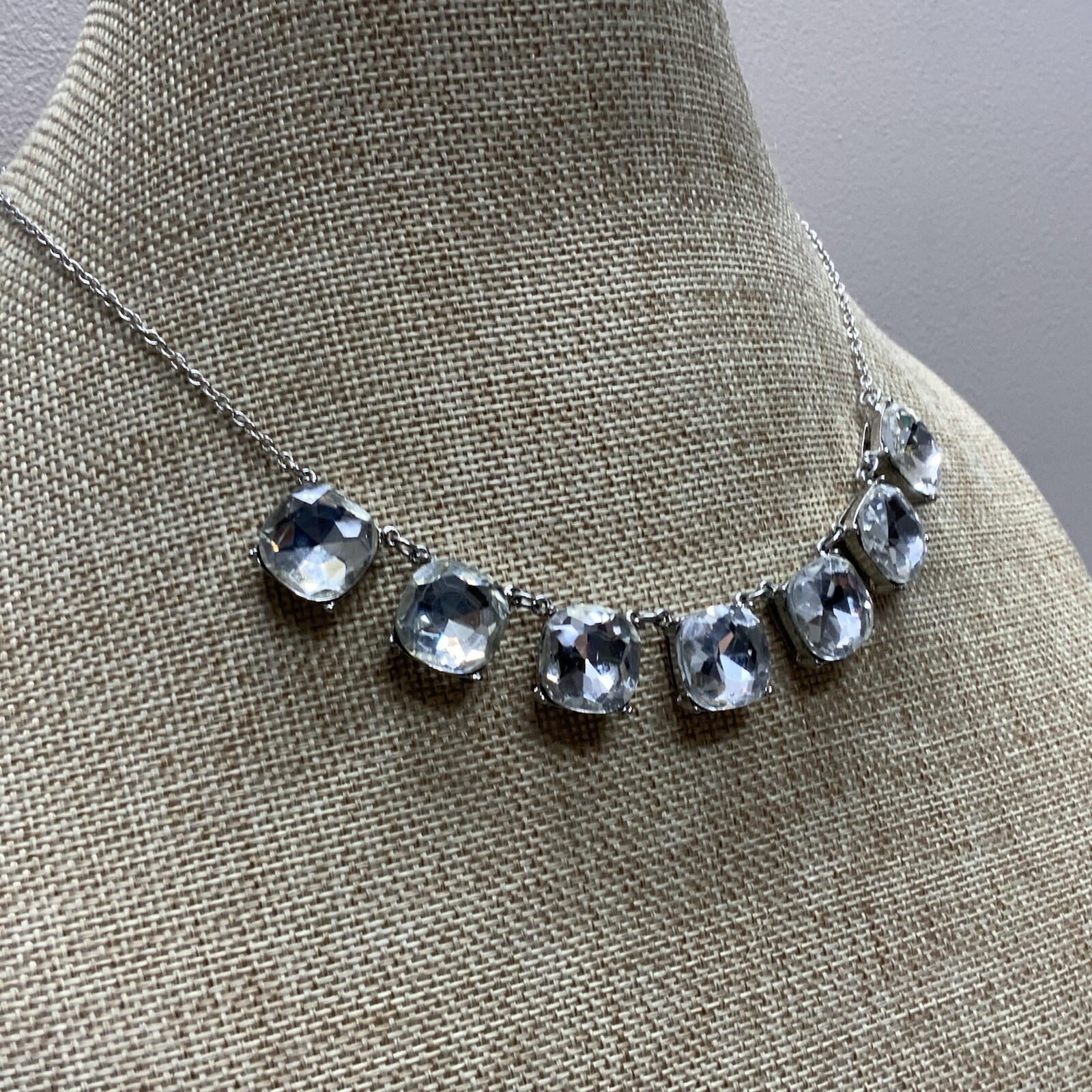 Vintage silver tone square link statement necklace with lobster claw clasp