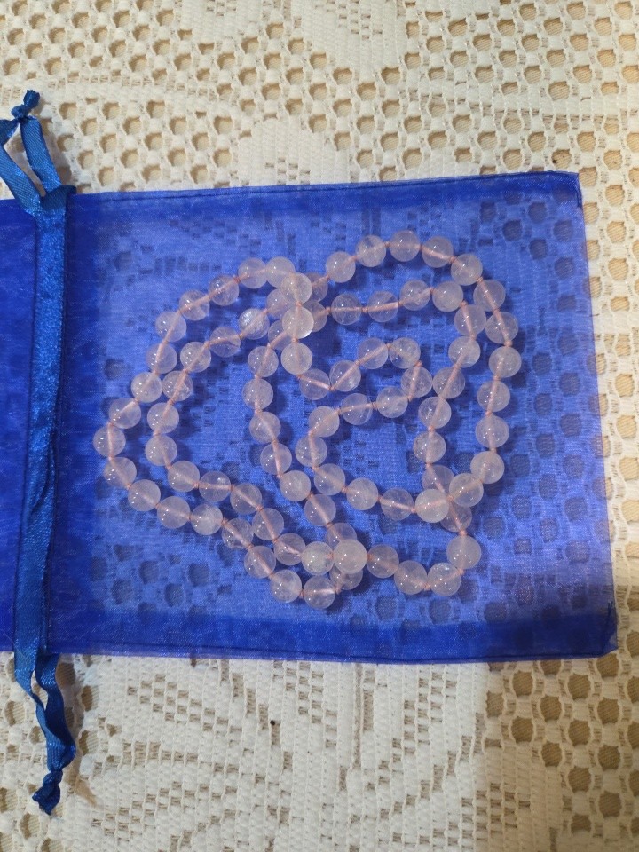 Delicate Vintage rose quartz necklace, continuous strand 31 inches in length.