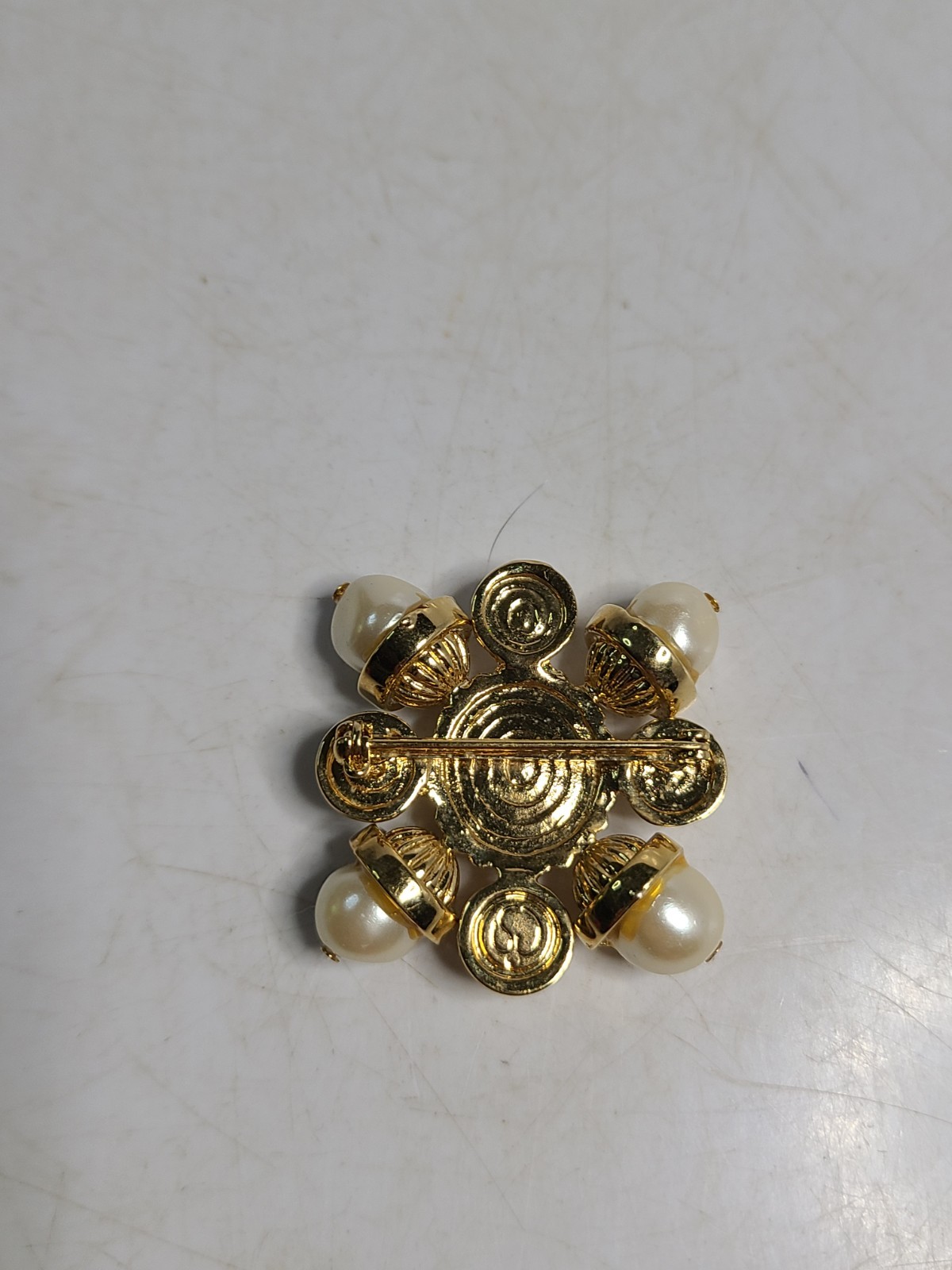 Vintage Signed 1 1/2 Inch St. John Pearl Maltese Cross Brooch