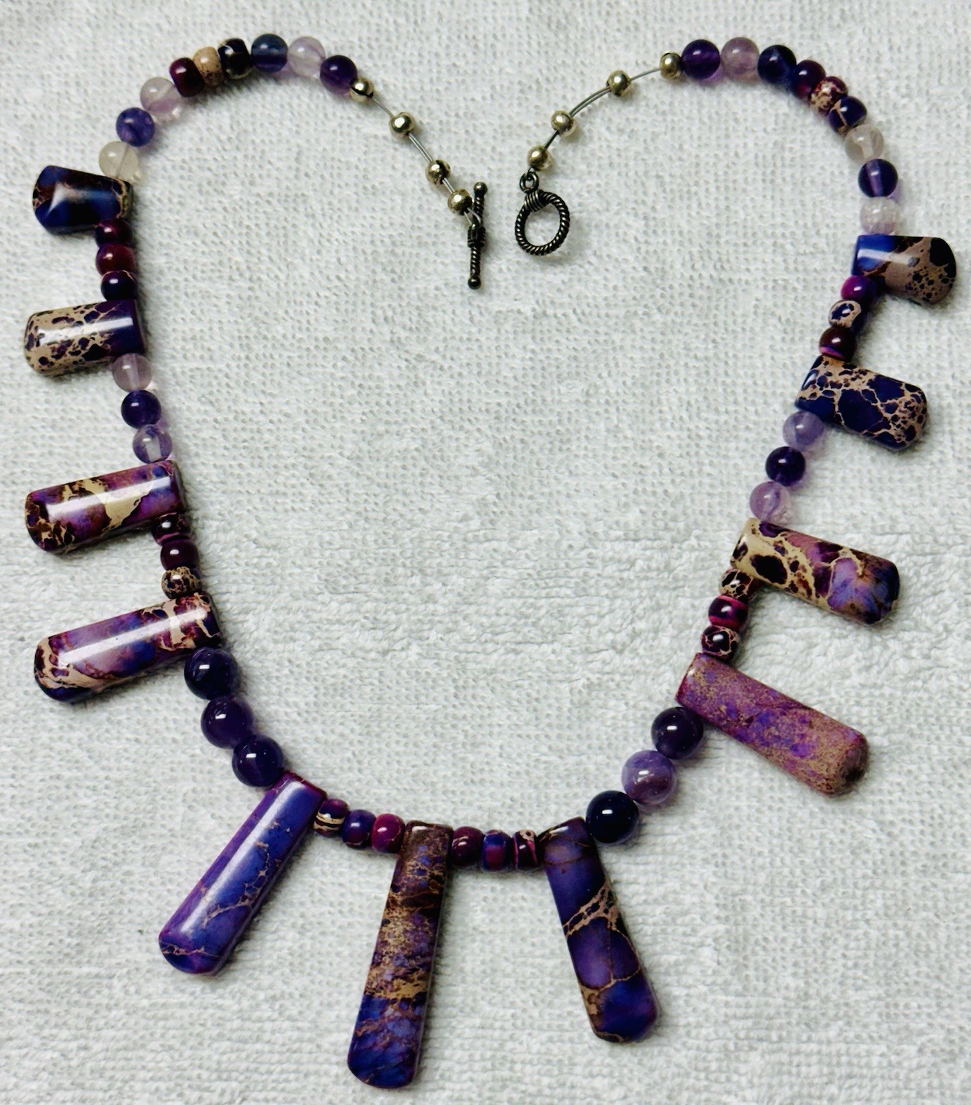 Glass Purple Blue Stone Bead Fringe Bib Necklace n0179