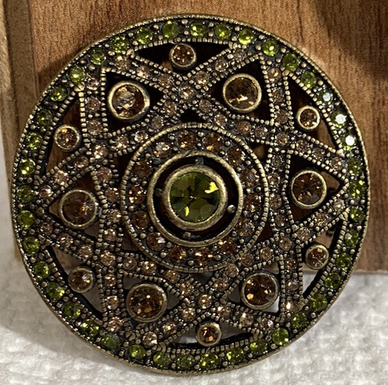 VTG Estate Costume Jewelry Beads Etched Brass Bangle Green Sun Brooch Enamel Pin