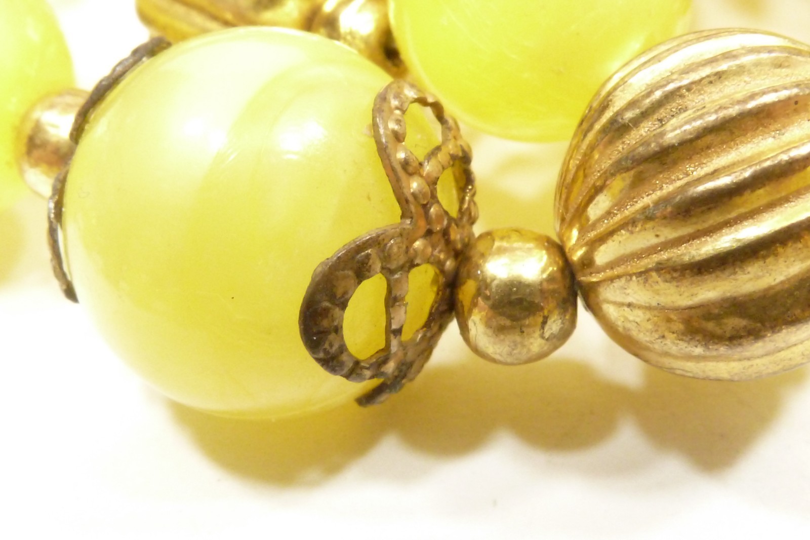 A53) Vintage Gold-tone and Lemon Drop Beaded Necklace