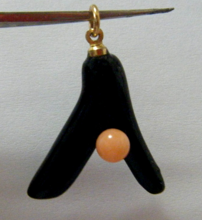 Vintage pendant Black Coral Branch w Pink Coral sphere decoration