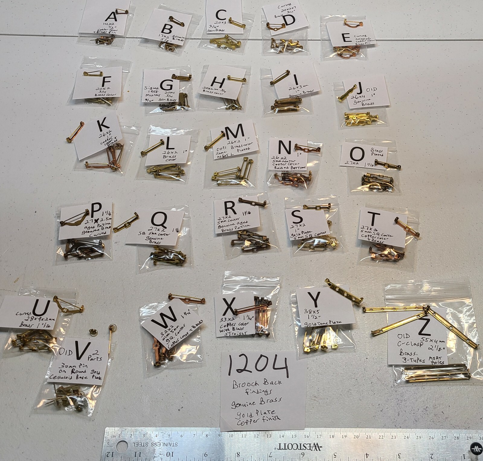 Vtg Mix Lot Brass Copper Brooch Pin Back Straight Locking Repair Jewelry Finding