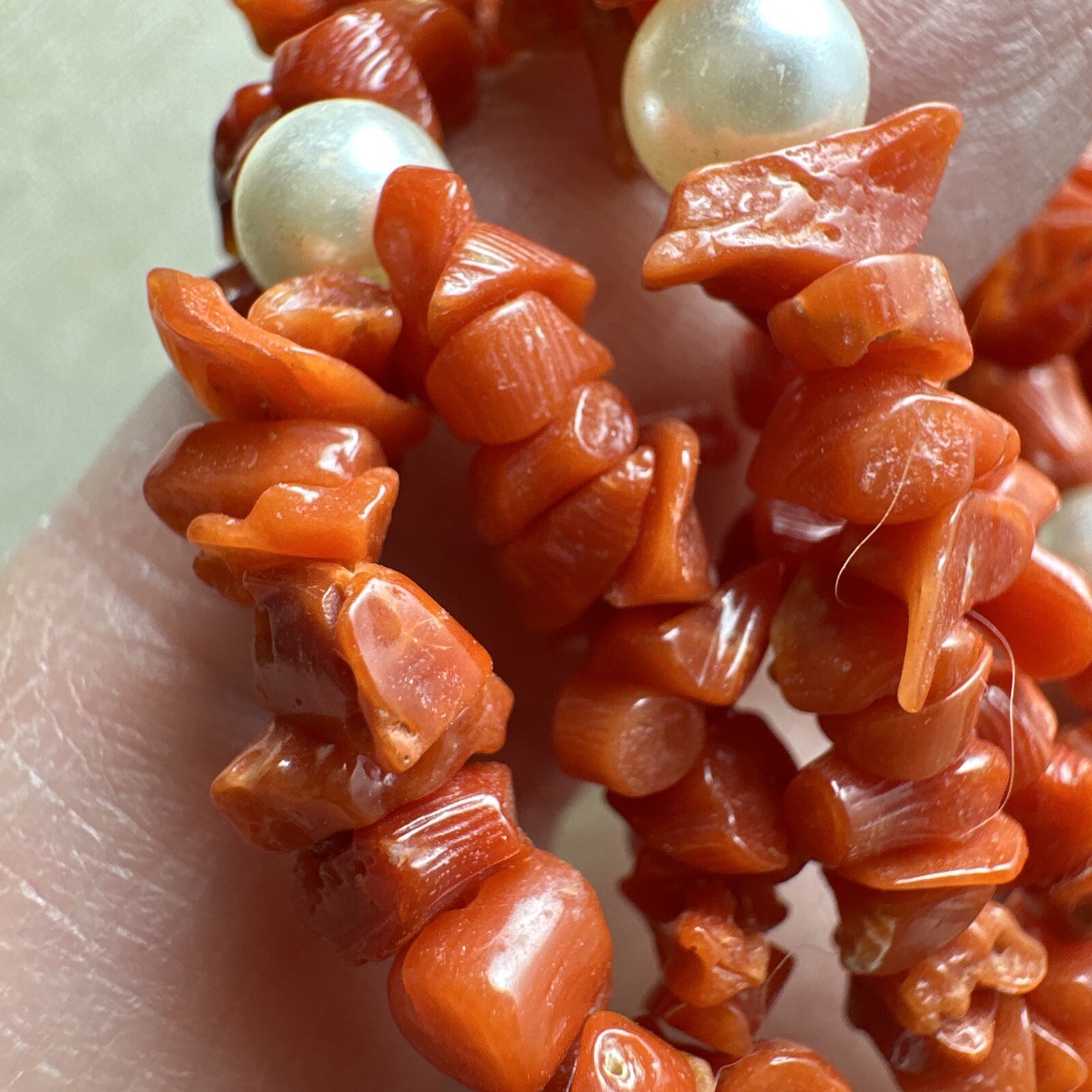 Vintage 24 Inch Genuine Coral And Pearl Necklace