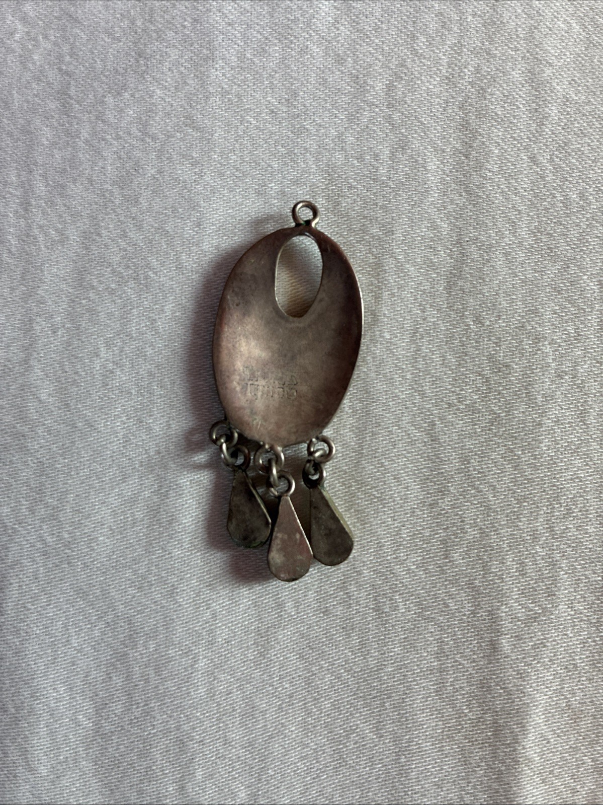 VTG Alpaca Mexico White Enamel Mother Of Pearl Abalone Inlay Pendant