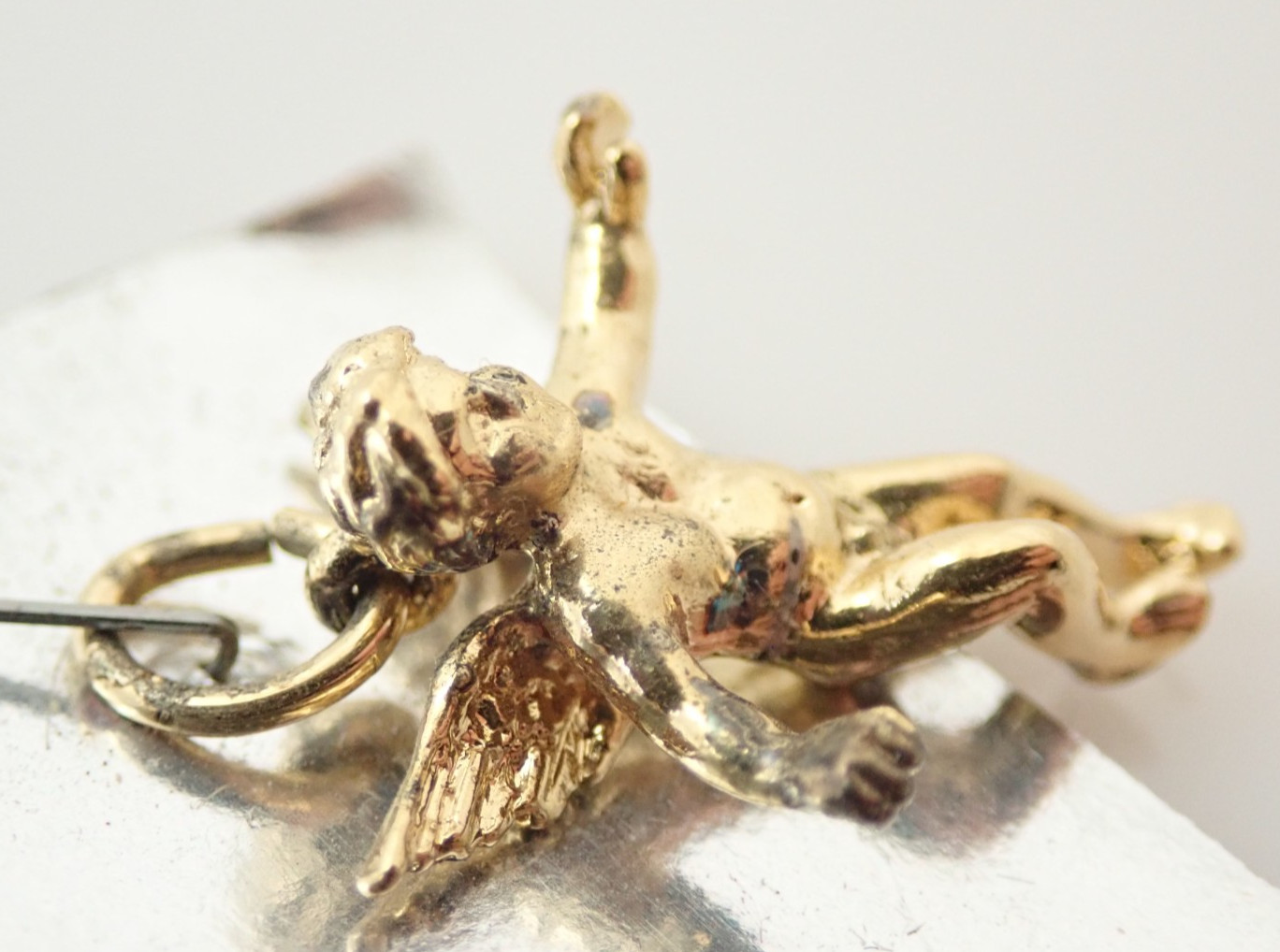 Vintage 3D Sterling Silver Vermeil Guardian Angel Pendant Bracelet Charm