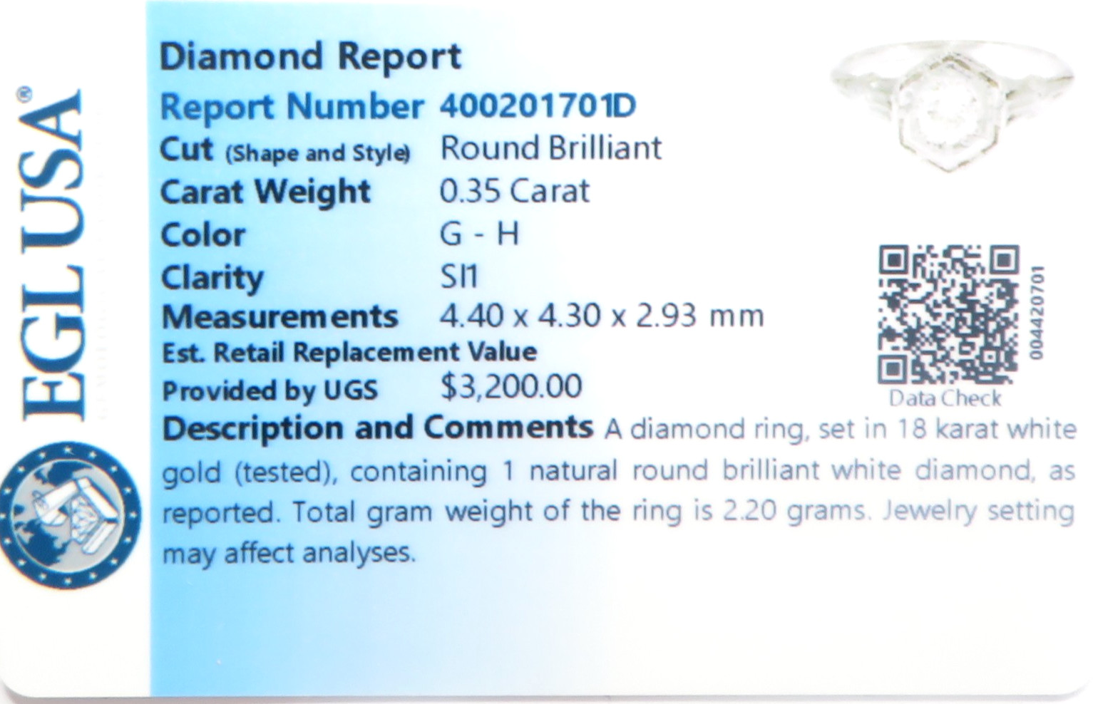 Antique Art Deco 1920’s Diamond Engagement Ring 18KW Size 6 UK-L1/2 EGL USA