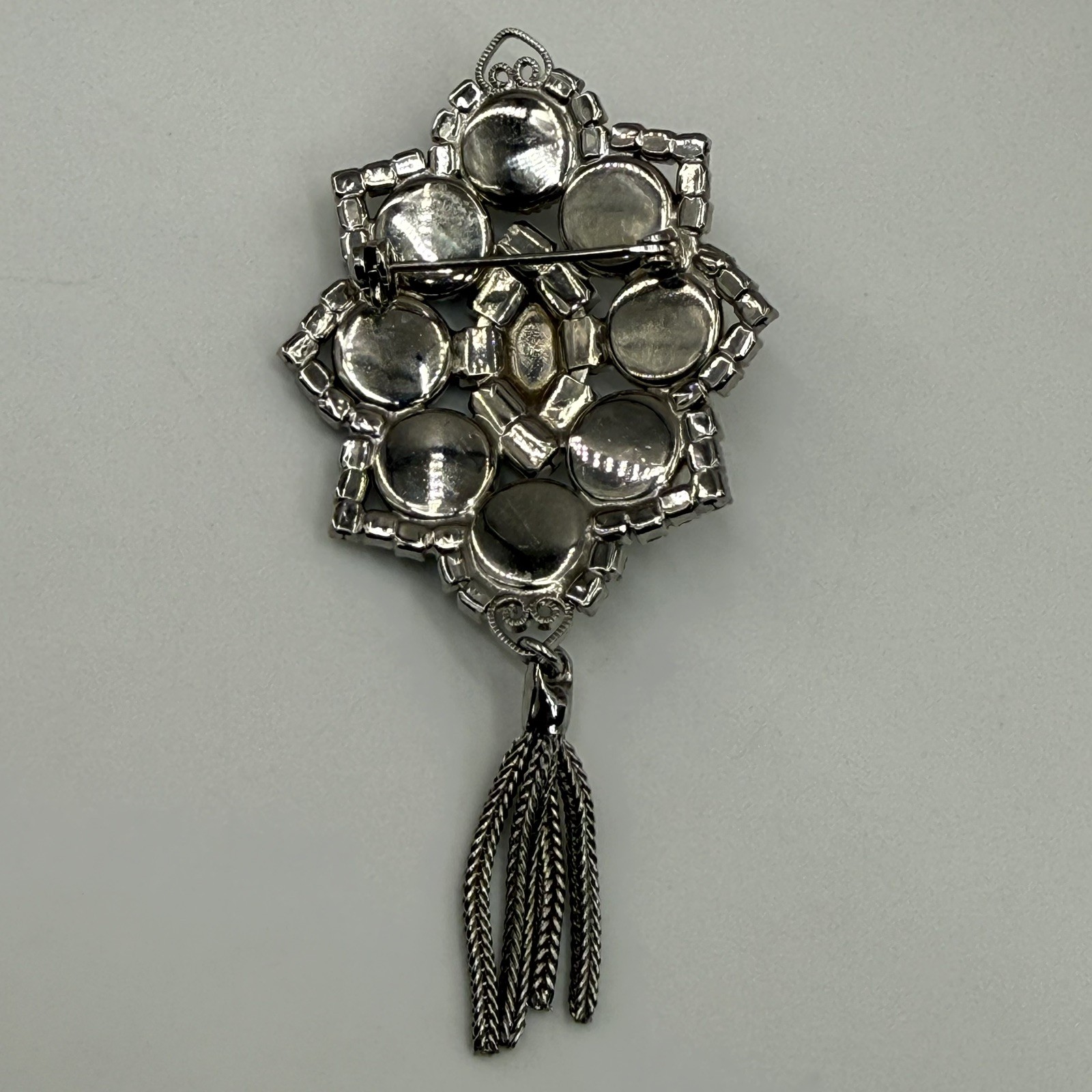 VTG DeLizza & Elster (Juliana) Hematite Cabochon Rhinestone Brooch, Verified