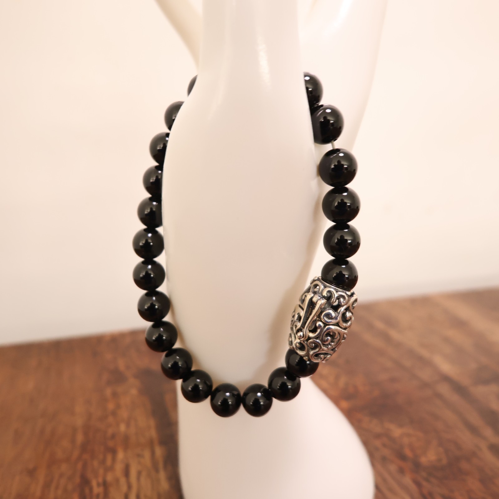 Carolyn Pollack bracelet Relios black onyx beads silver magnetic clasp 6.75in