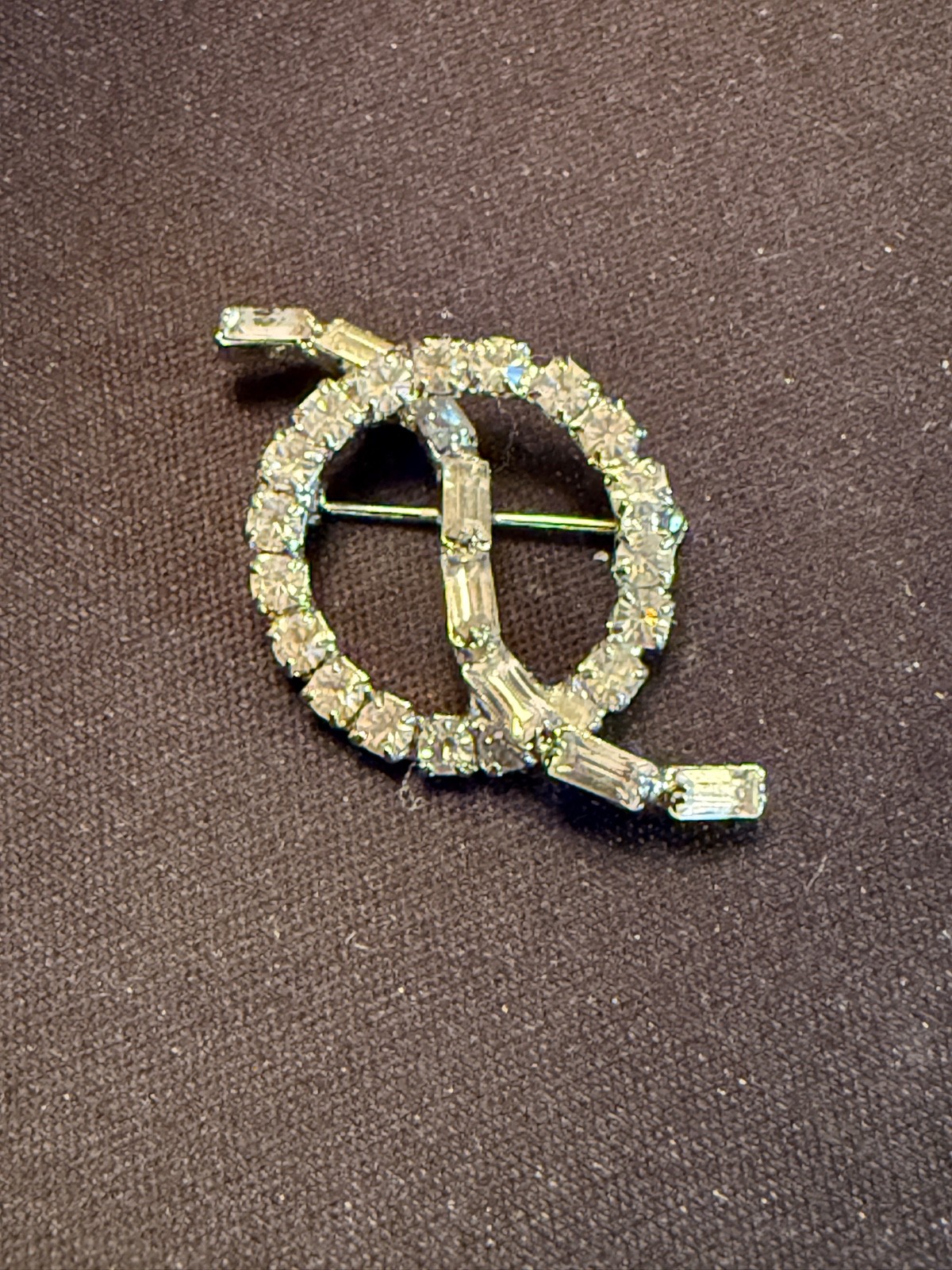 Vintage Clear Rhinestone Lapel Pin Brooch Simple Modernist Design Unisex