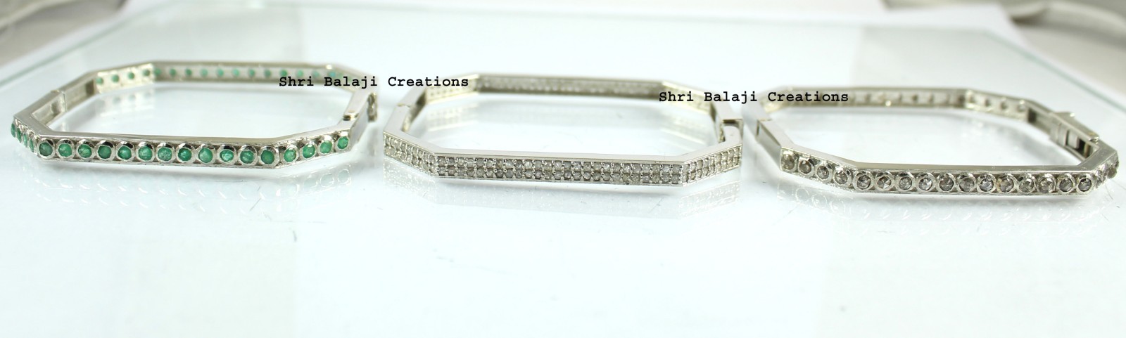 Natural Rosecut Diamond Emerald 925 Sterling Silver Bangle Jewelry