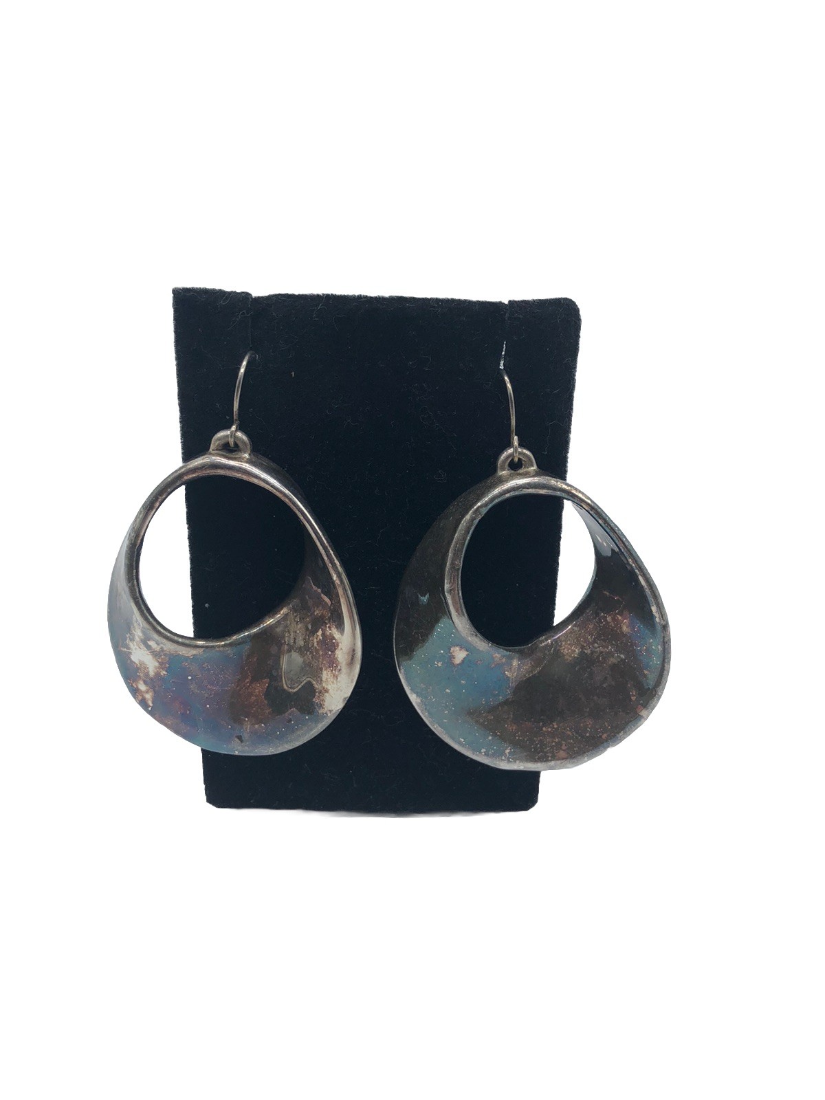 Sterling Silver VTG Modernist Electro Form Swirl Hoop Dangle 2”Earrings Israel