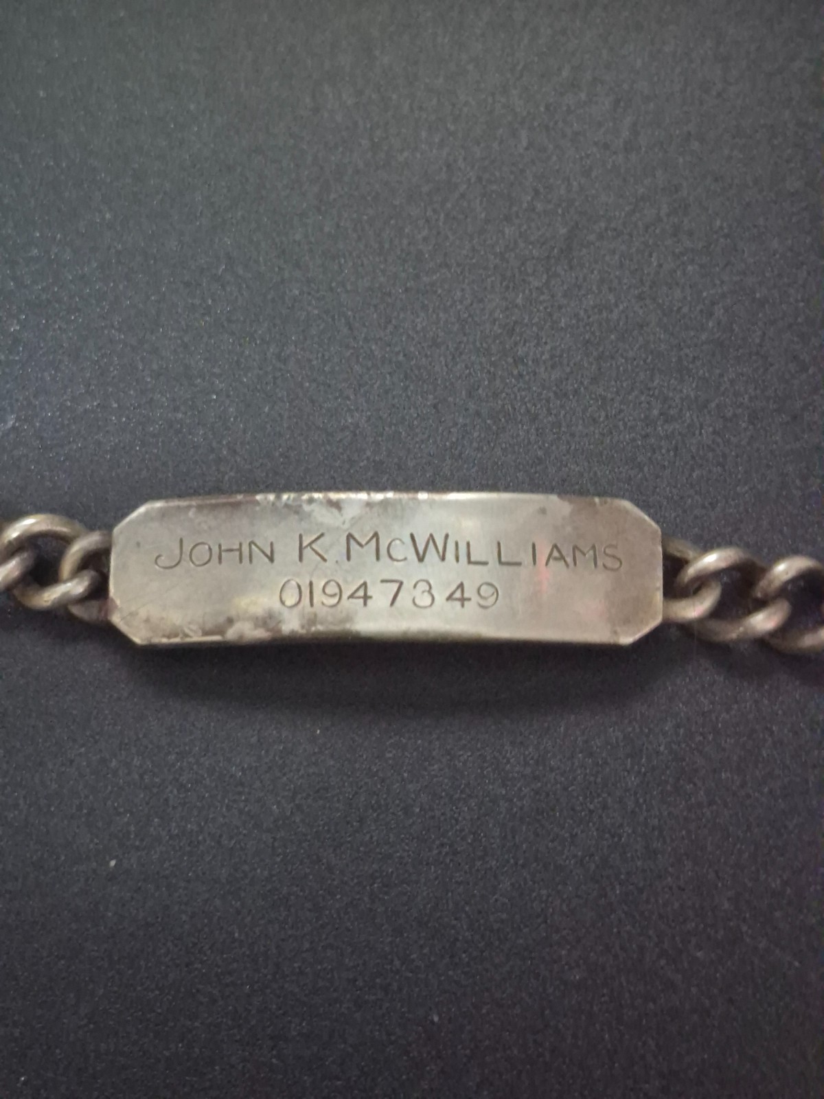 Vintage 1930s-1950s Sterling Silver Military ID Bracelet Curb Chain