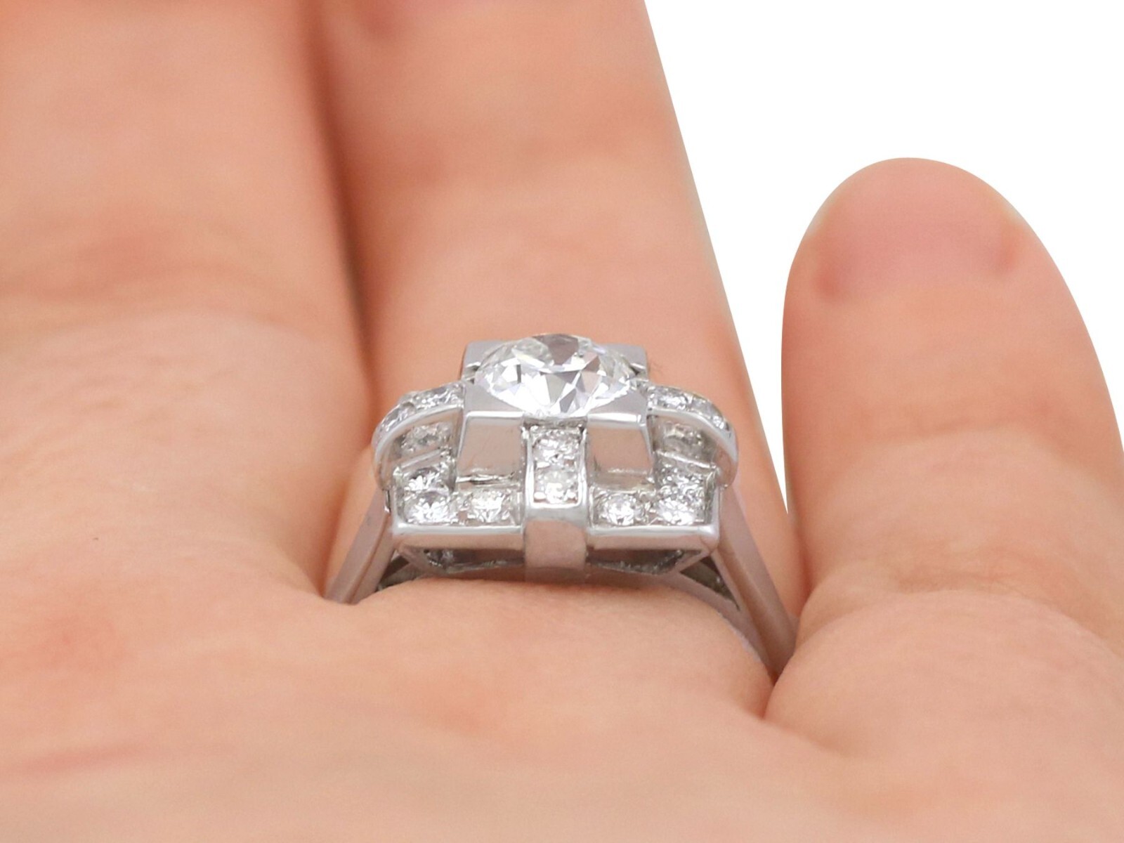 Vintage French 1.53 Ct Diamond and Platinum Dress Ring Art Deco 1940 Size 6.25