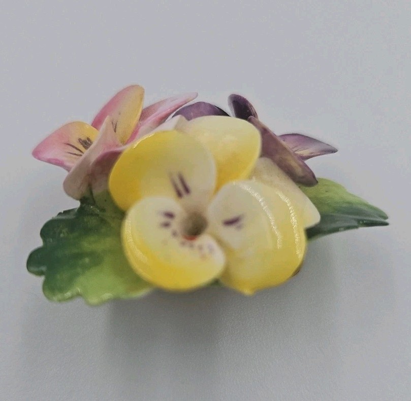 Cara China Staffordshire Pansy Purple, Pink & Yellow Brooch Pin Signed England
