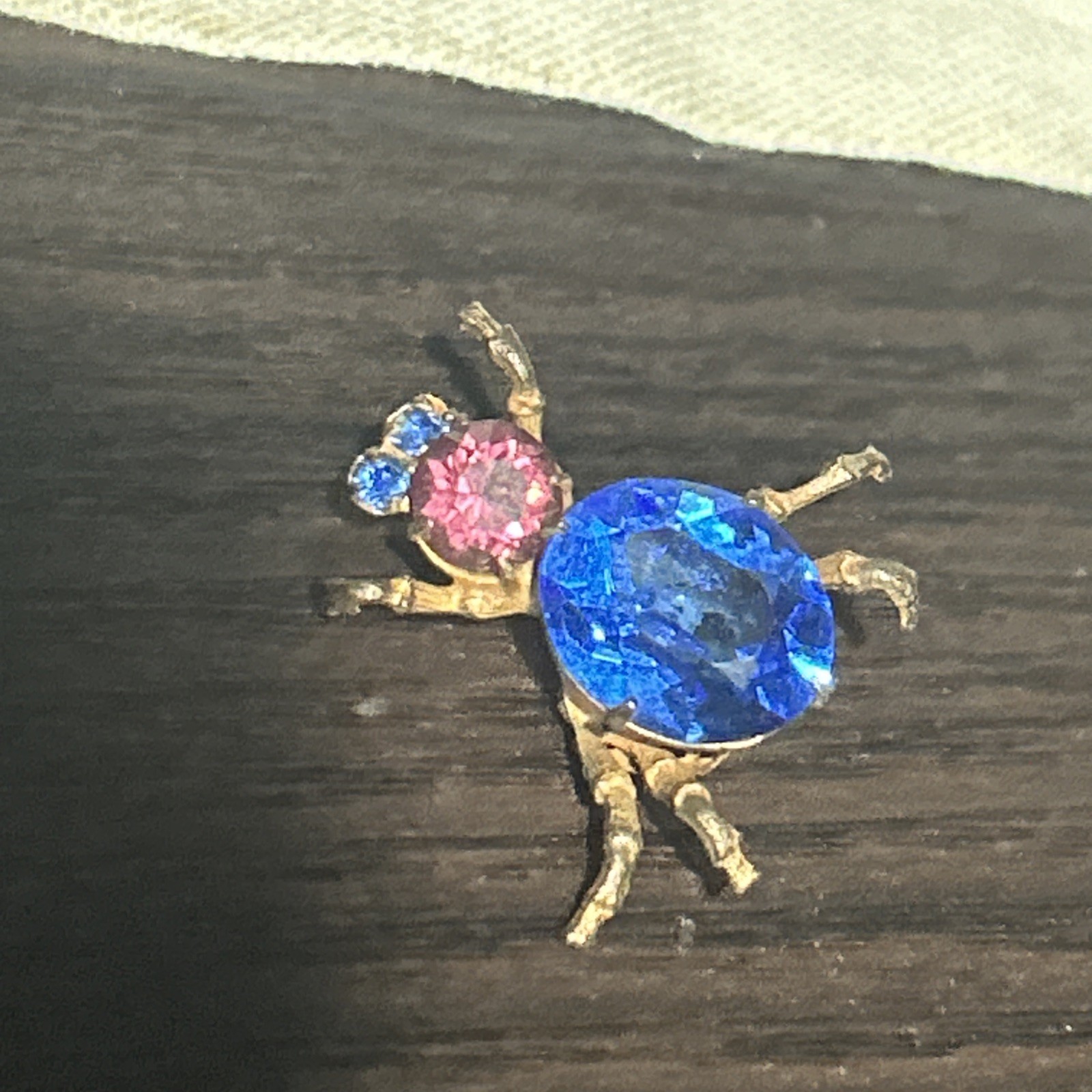 Antique Bug Insect Fly Brooch Pin Cobalt Blue Purple Rhinestones Brass Tones