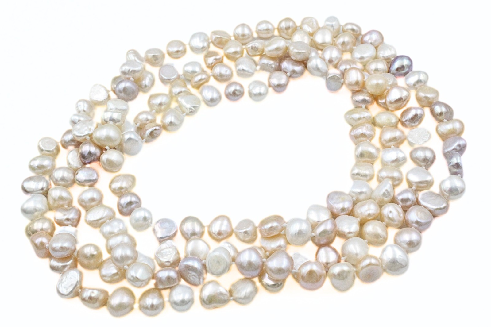 Champagne Pastel Hand Knotted Keshi Freshwater Pearl Flapper HSN Necklace